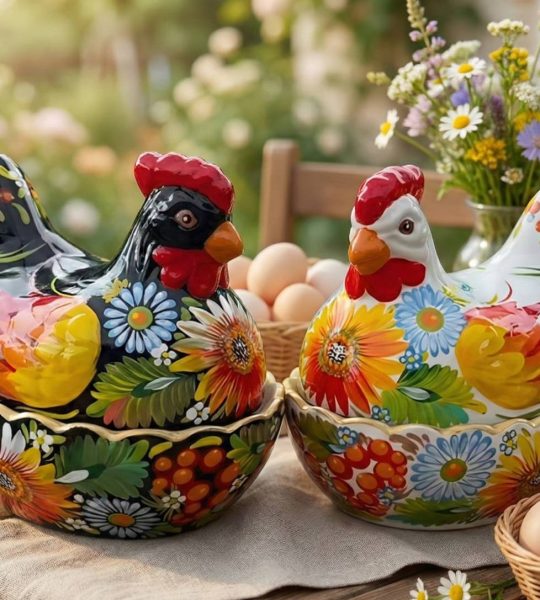 Сувенірна пара курочки петриківський розпис кераміка 2 шт