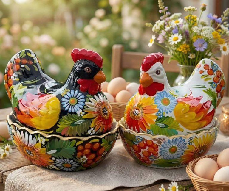 Сувенірна пара курочки петриківський розпис кераміка 2 шт — фото 1