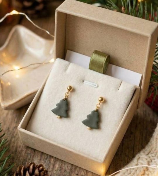 Новорічні сережки зелені ялинки полімерна глина 2026