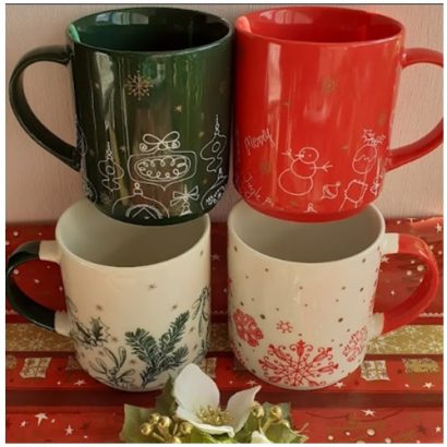 Сувенірний набір порцелянових чашок Різдво 2024, 4 шт