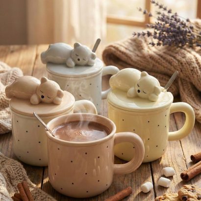 Чашка керамічна з кришкою та ложкою ведмежа (на вибір!)