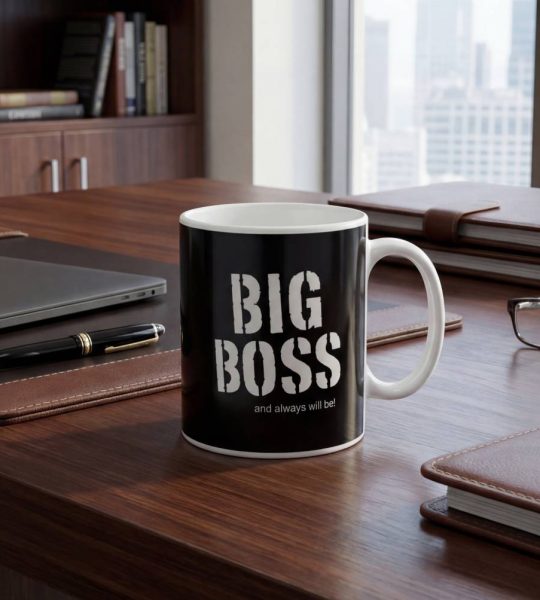 Сувенірна стильна велика чорна чоловіча чашка BIG BOSS, 800мл