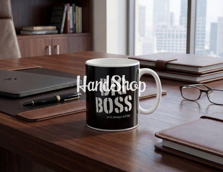 Сувенирная большая черная мужская чашка BIG BOSS, 800мл — фото 1