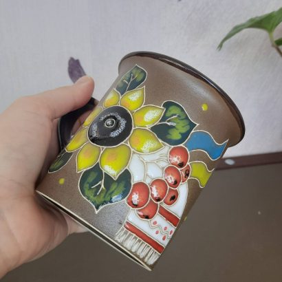 Керамічна чашка рушничок, калина, соняшник, прапор