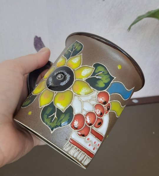Керамічна чашка рушничок, калина, соняшник, прапор