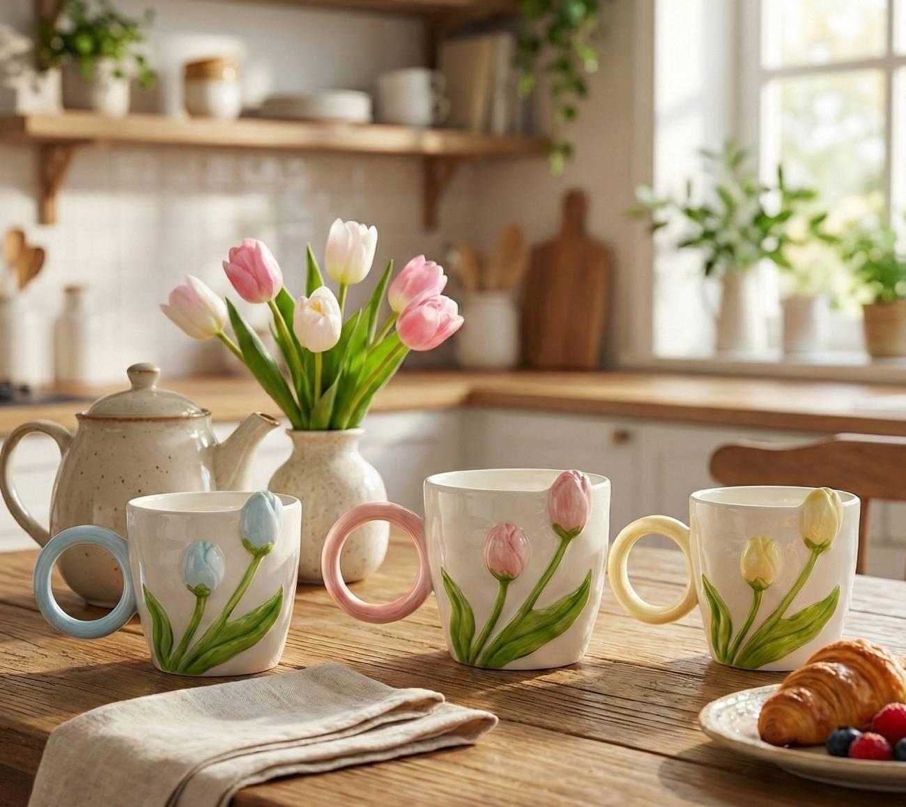 Жіноча чашка біла керамічна з квітами тюльпани (на вибір!) Жіноча чашка біла керамічна з квітами тюльпани (на вибір!)