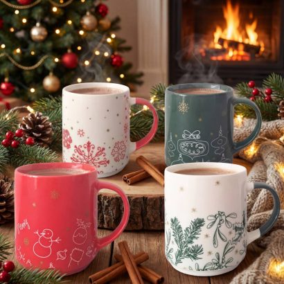 Сувенірний набір порцелянових чашок Різдво 2026, 4 шт