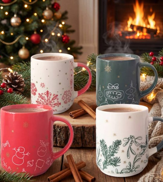 Сувенірний набір порцелянових чашок Різдво 2026, 4 шт