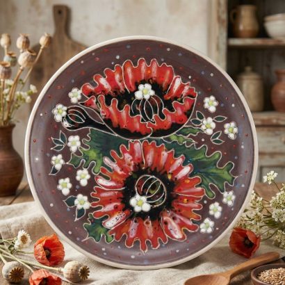 Декоративна настінна тарілка українські польові маки кераміка