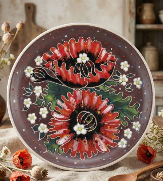Декоративна настінна тарілка українські польові маки кераміка