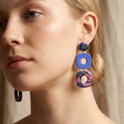 Авторські довгі сережки з полімерної глини геометричні