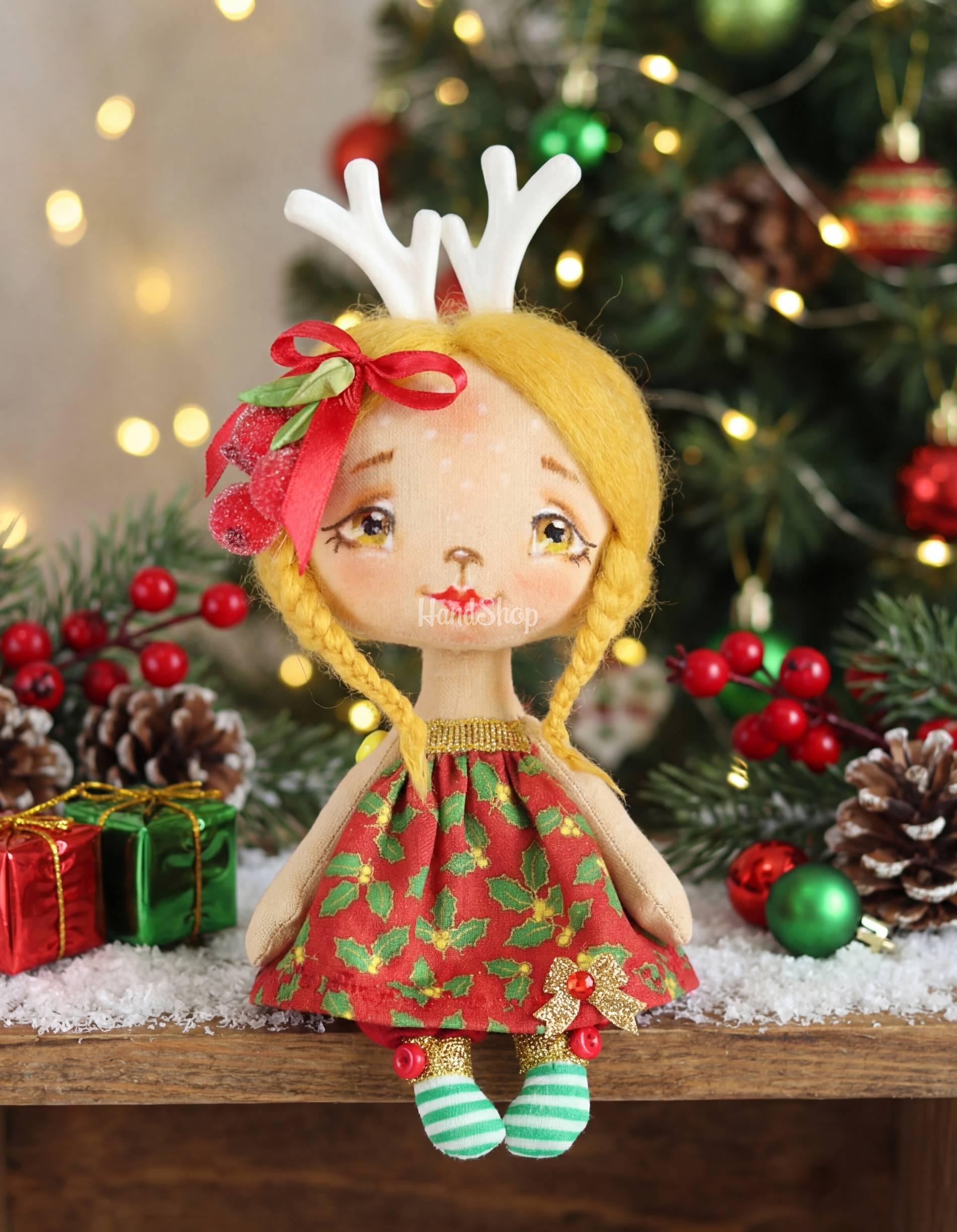 Інтер’єрна новорічна маленька лялька оленятко сувенір 2026 Інтер’єрна новорічна маленька лялька оленятко сувенір 2026