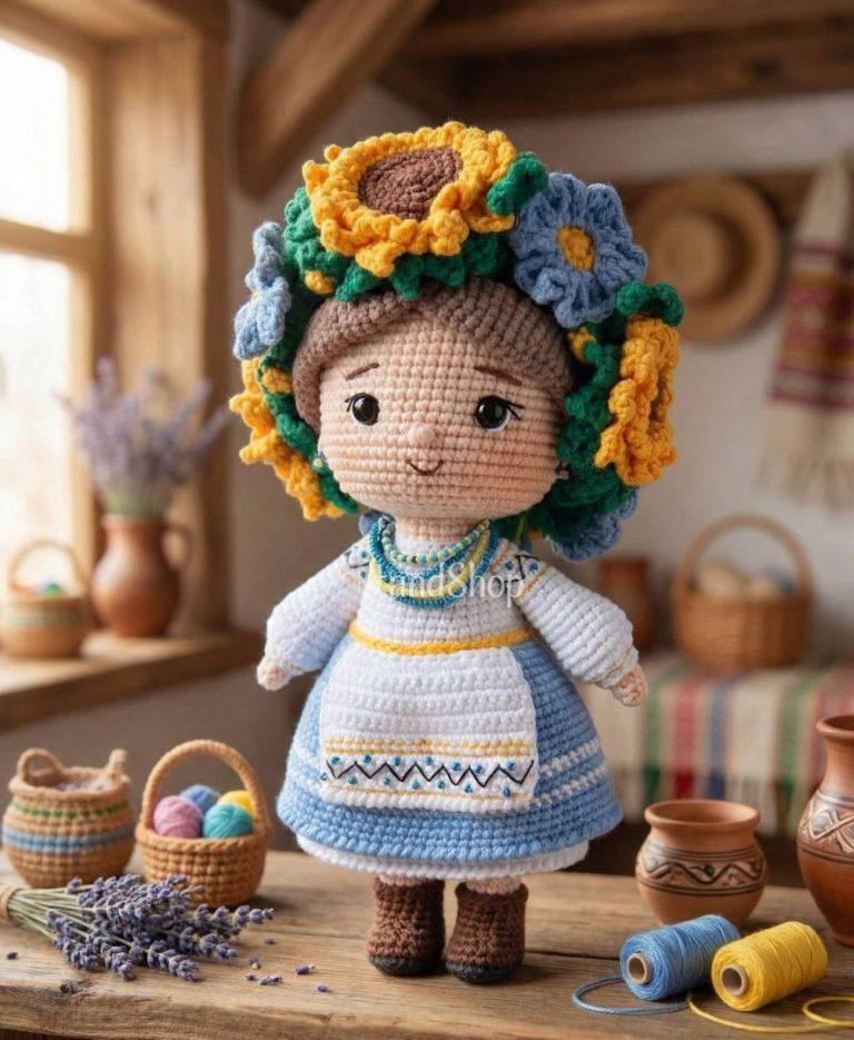 Сувенирная кукла украиночка веночек цветы подсолнухи — фото 2