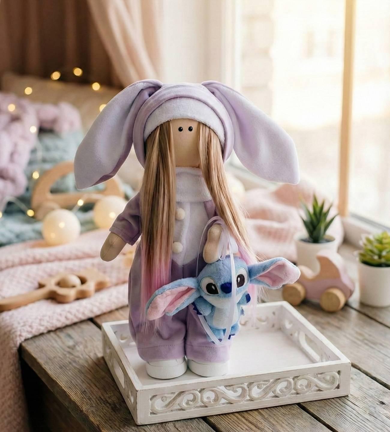 Ігрова лялька тільда в комбінезоні зайка іграшка Стіч Ігрова лялька тільда в комбінезоні зайка іграшка Стіч