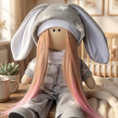 Новорічна тільда лялька сплюшка в комбінезоні зірочка