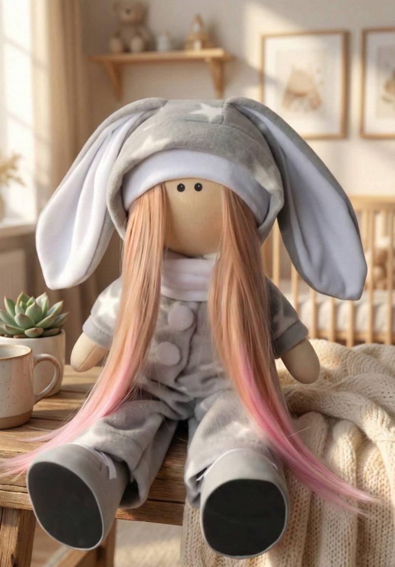 Новорічна тільда лялька сплюшка в комбінезоні зірочка — фото 3