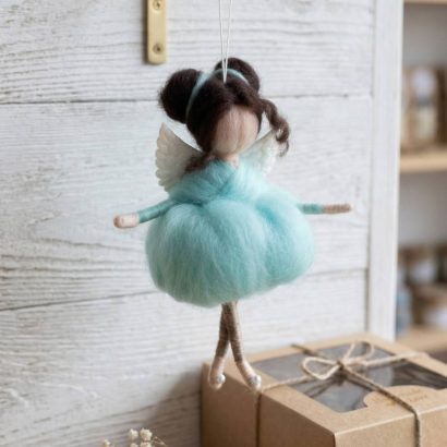 Авторська лялька ангел підвіска у бірюзовій сукні сувенір
