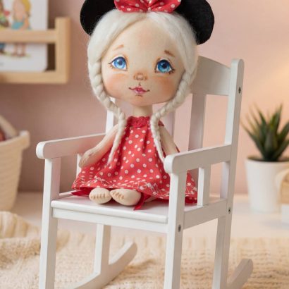 Лялька авторська маленька сувенірна білявка Мінні Маус