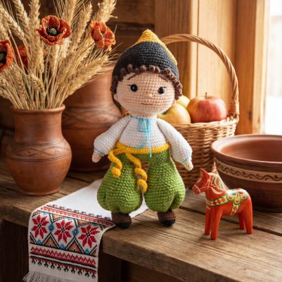 Іграшка український козак у вишиванці та шароварах