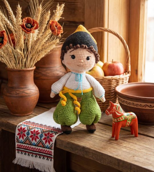 Іграшка український козак у вишиванці та шароварах