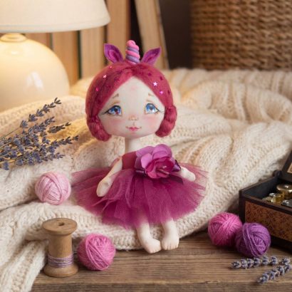 Дитяча маленька лялька єдиноріжка у пишній сукні