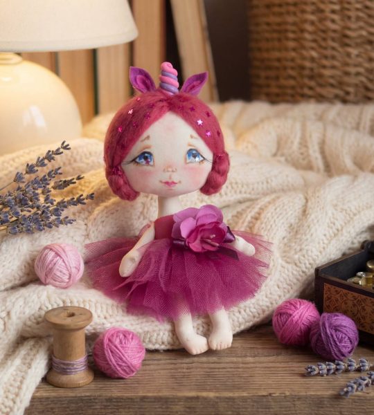 Дитяча маленька лялька єдиноріжка у пишній сукні