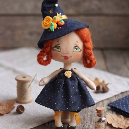 Відьмочка авторська інтер’єрна сувенірна лялька рудоволоса