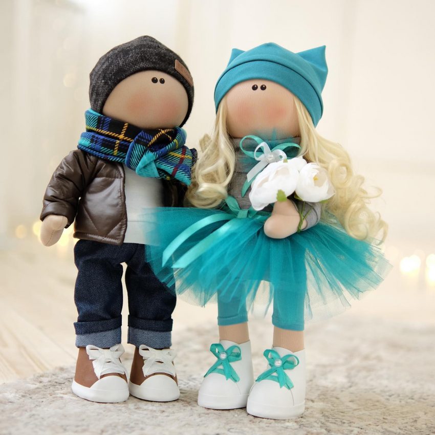 Пара авторских текстильных кукол на годовщину
