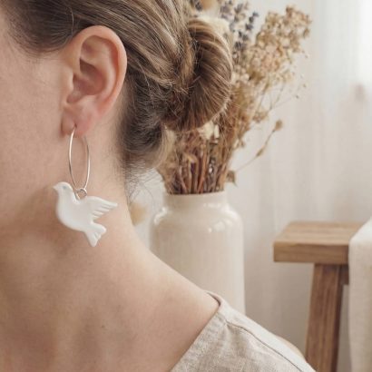 Сережки пташки білі горлиці кільця полімерна глина