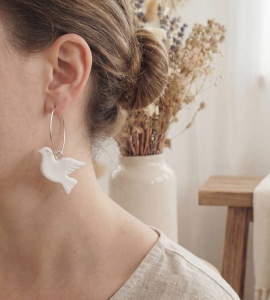 Сережки пташки білі горлиці кільця полімерна глина