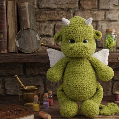 Авторська велика м’яка іграшка зелений дракончик сувенір