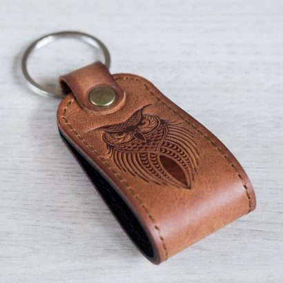 Брелок на ключи сова кожа натуральная итальянская