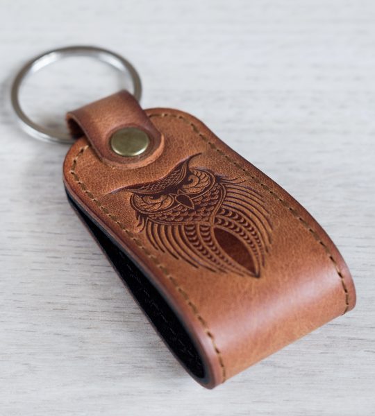 Брелок на ключи сова кожа натуральная итальянская