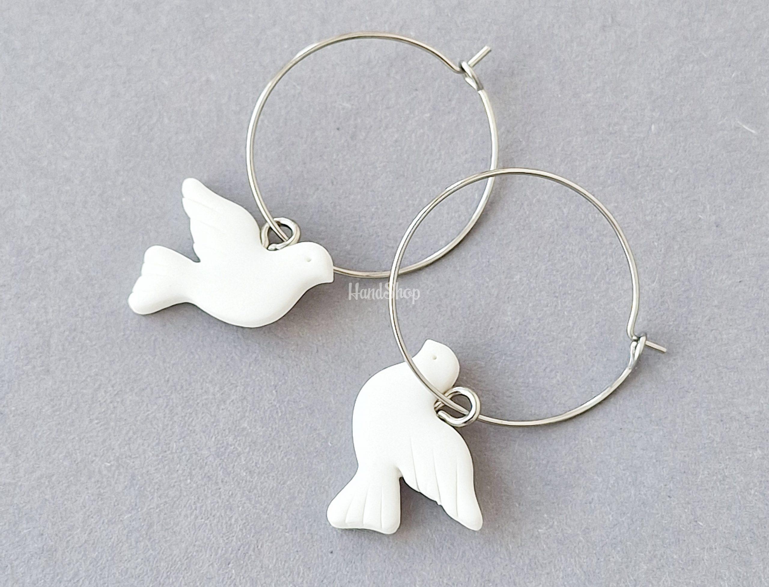 Комплект сережки та кулон горлиці пташки зі глини Комплект сережки та кулон горлиці пташки зі глини