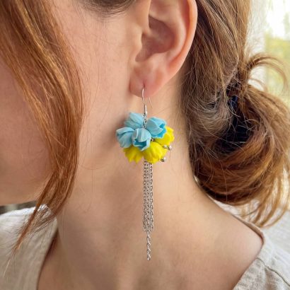 Жіночі сережки вісюльки глина з довгим ланцюжком Ukraine