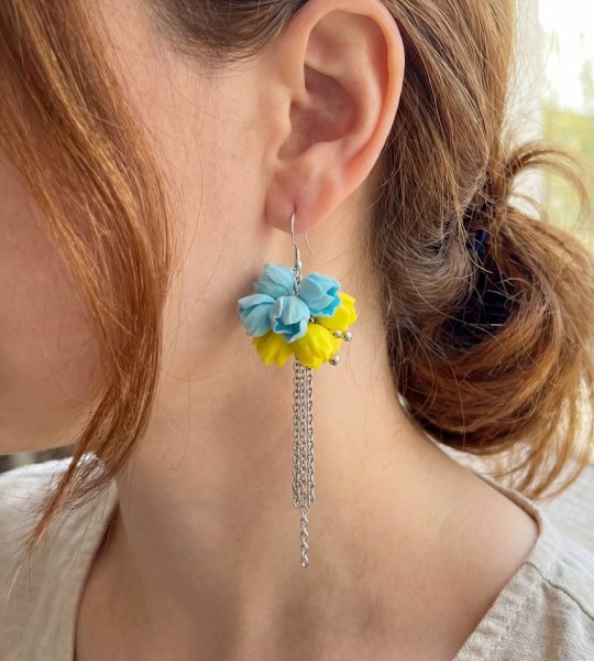 Жіночі сережки вісюльки глина з довгим ланцюжком Ukraine