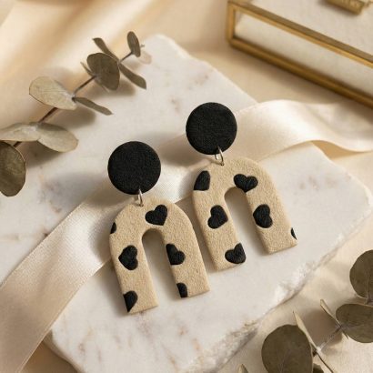 Стильні авторські сережки сердечка полімерна глина