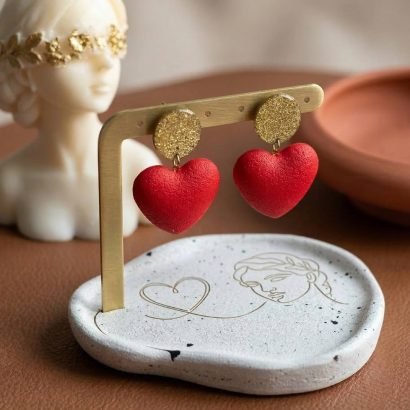 Жіночі сережки червоні сердечка полімерна глина