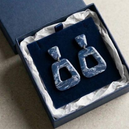 Авторські сережки з полімерної глини сині геометричні