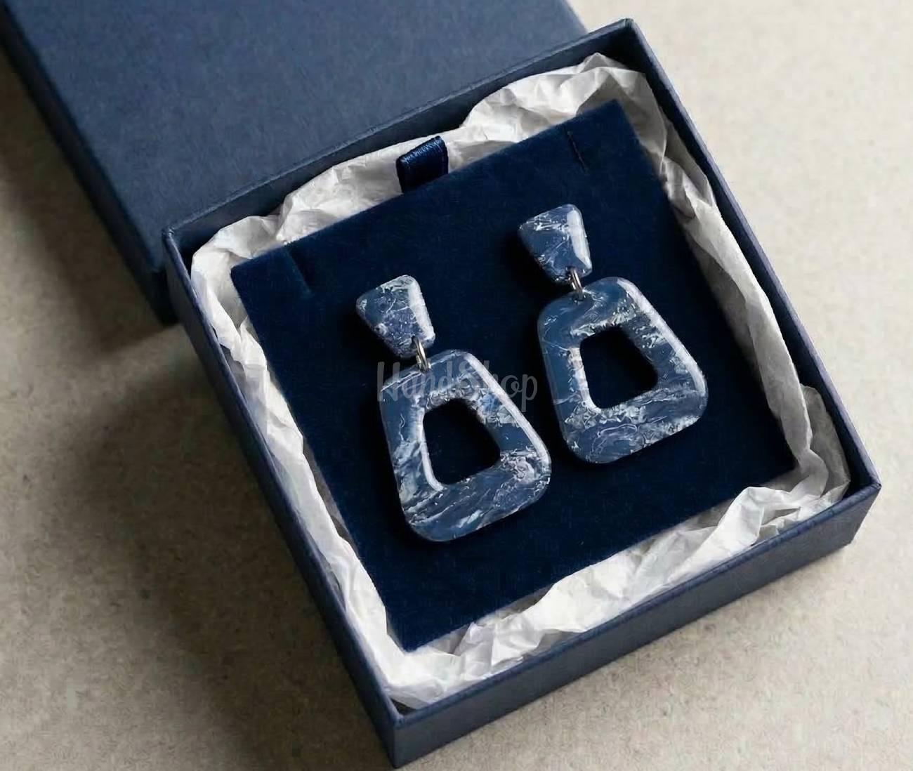 Авторські сережки з полімерної глини сині геометричні Авторські сережки з полімерної глини сині геометричні