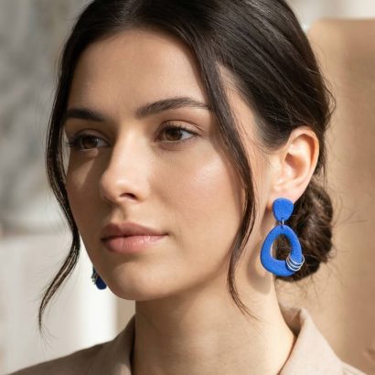 Жіночі геометричні сині сережки з полімерної глини