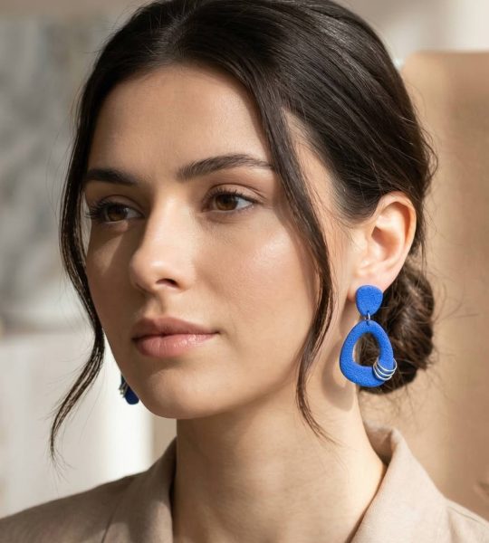 Жіночі геометричні сині сережки з полімерної глини