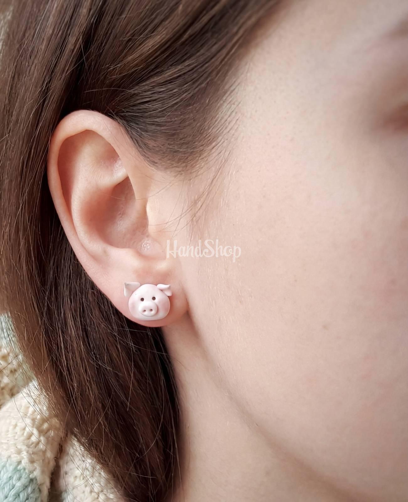 Новорічні жіночі сережки рожеві свинки глина 2026 Новорічні жіночі сережки рожеві свинки глина 2026