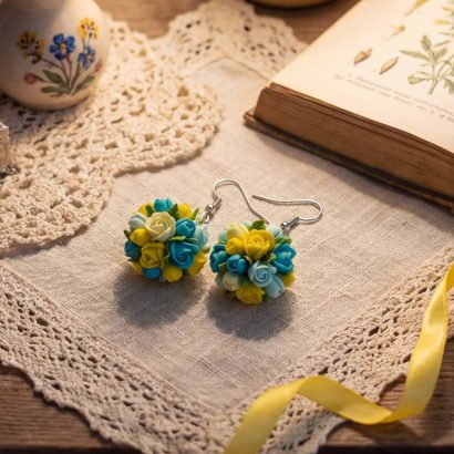 Сережки з полімерної глини маленькі троянди Ukraine