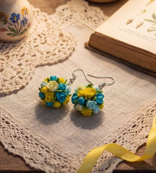 Сережки з полімерної глини маленькі троянди Ukraine