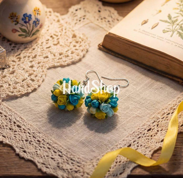 Серьги из полимерной глины с маленькими розочками Ukraine — фото 1