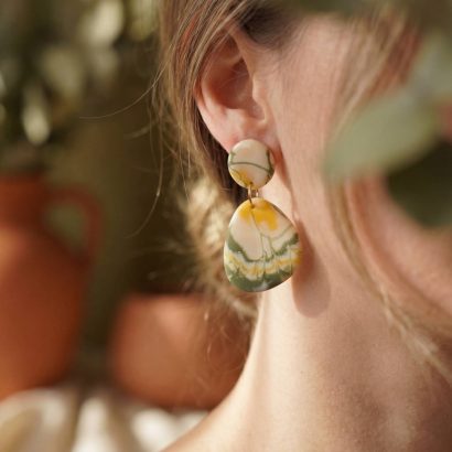 Жіночі сережки з полімерної глини овальні літній бриз