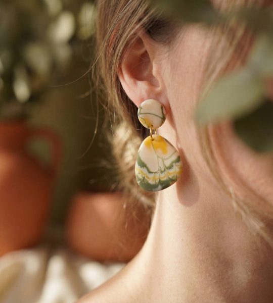 Жіночі сережки з полімерної глини овальні літній бриз