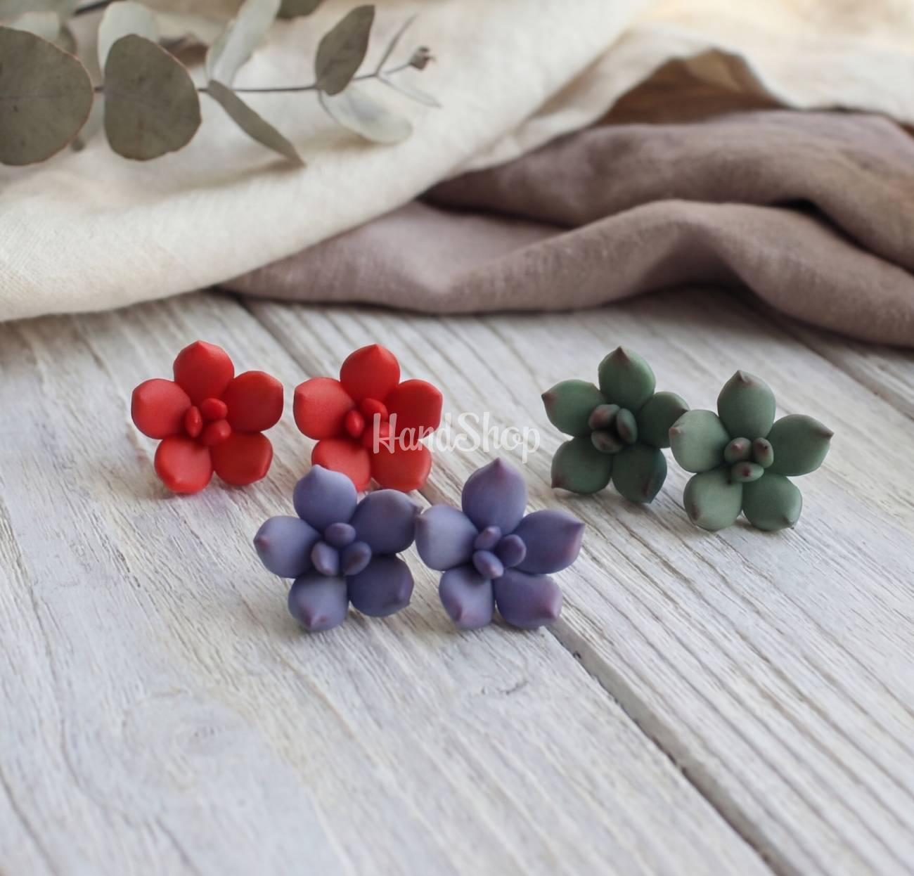 Жіночі сережки гвоздики маленькі сукуленти квіти глина Жіночі сережки гвоздики маленькі сукуленти квіти глина