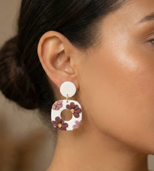 Авторські сережки з полімерної глини геометричні квіточки